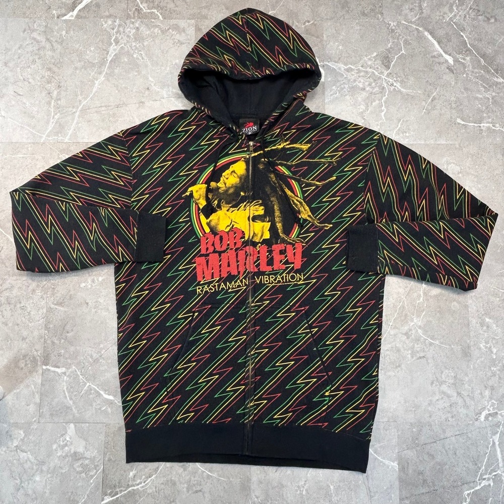 Zion Rootswear Bob Marley Hoodie Mens 2XL AOP All Over Print Sweatshirt Reggae